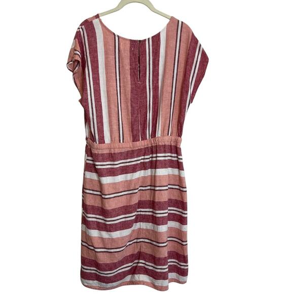 Old Navy Womens Linen Blend Dress Size Medium Striped Drawstring Waist Casual - Picture 3 of 6